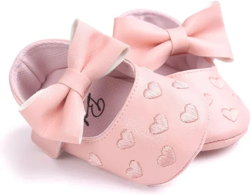 Miniatura 5 de RVROVIC Zapatos de bebé para niñas, suela suave, zapatos planos Mary Jane, vestidos de princesa, zapatos de poliuretano lindo lazo precaminante
