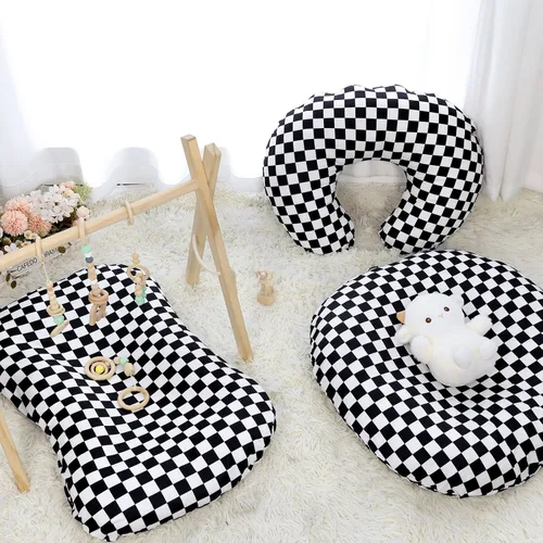 Miniatura 8 de DILIMI Funda de almohada de lactancia y funda para tumbona de recién nacido, funda suave y cómoda para bebés, niñas y niños, cuadros negros, tumbona