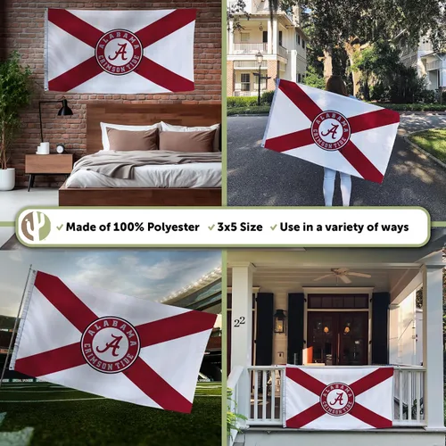 Miniatura 3 de Desert Cactus Bandera de la Universidad de Alabama Crimson Tide Bama UA Banners 100% poliéster para interiores y exteriores, banderas de 3 x 5 pies