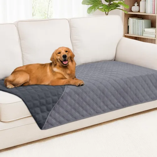 Miniatura 32 de Smiry Funda impermeable para cama de mascota, suave y lavable, para muebles, cama, sofá, reversible, a cuadros (30 x 53 pulgadas, color beige/beige)