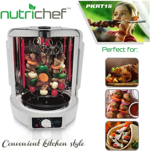 Miniatura 4 de NutriChef Horno giratorio vertical para cubierta con asador rotativo - Máquina giratoria para shawarma/kebab con pincho y estante, torre de cesta