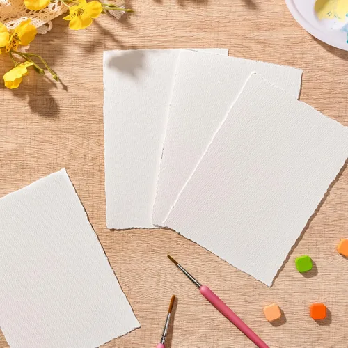 Miniatura 4 de 100 Hojas de Papel para Acuarela 5 x 7 Pulgadas, 300 GSM Papel con Bordes Rugosos Papel Texturizado Hecho a Mano para Acuarelas, Invitaciones