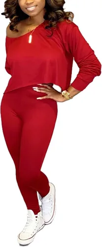 Miniatura 2 de GEMEIQ Conjunto deportivo de dos piezas de manga larga con cuello redondo y pantalones largos para mujer