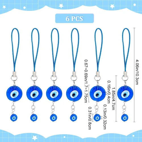 Miniatura 2 de CRASPIRE 6 piezas de adornos colgantes para el mal de ojo, protección de la suerte azul, dije para teléfono celular, billetera, accesorios