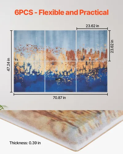 Miniatura 6 de VEVOR Paquete de 6 Paneles Acústicos de Arte, 70.87 x 47.24 x 0.4 pulgadas Azulejos de Pared Insonorizados, Tableros Autoadhesivos Decorativos