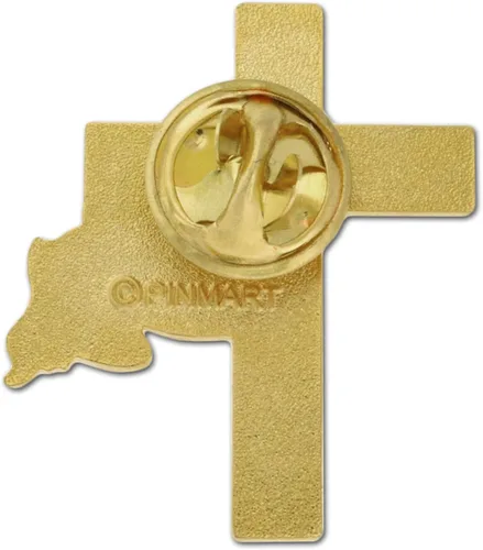 Miniatura 12 de PinMart Cruz patriótica con bandera estadounidense ondeando la bandera de Estados Unidos – Pin de solapa esmaltado – SecureClutch Back