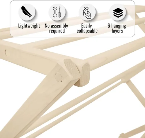 Miniatura 6 de Pennsylvania Woodworks Escurridor de ropa de arce americano premium, hecho a mano en Pennsylvania, construcción de madera maciza, plegable, solución