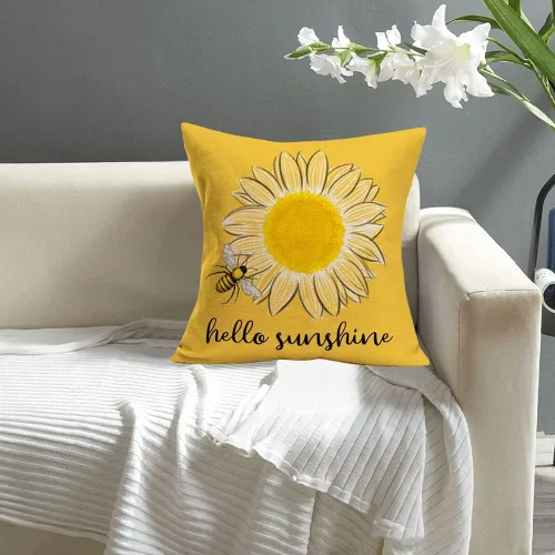 Miniatura 3 de Hello Sunshine - Fundas de almohada decorativas de verano, diseño de abeja de girasol, granja, fundas de almohada cuadradas amarillas para patio