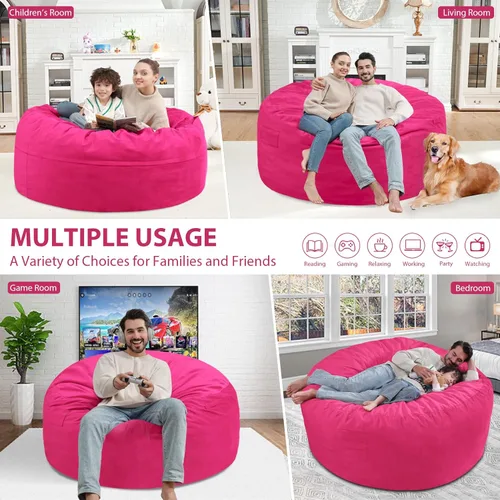 Miniatura 141 de Puf de 5 pies, puf grande con relleno de espuma viscoelástica, sofá puff esponjoso con funda de terciopelo holandés, puf redondo para sala de estar