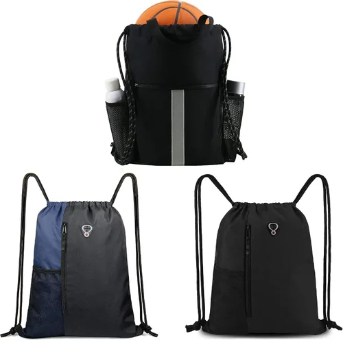 Mochila grande con cordón, bolsa de gimnasio deportiva para mujer, mochila de cuerda grande, mochila atlética, color negro, Negro -, Viajar
