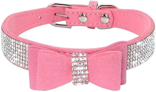 Collares Pequeños para Perros Femeninos, Lindo Cristal de Rinstone con Pajarita de Diamante de Brillo para Cachorros para XXS XS Perros Pequeños,