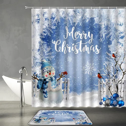 Miniatura 28 de Cortina de ducha de ciervos de Navidad, bosque nevado, ciervos, granja, renos, naturaleza, nevado, paisaje, tela, juego de cortinas de baño