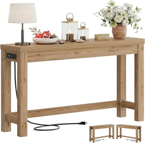 Miniatura 15 de Cyclysio Mesas de consola de 47 pulgadas para entrada, mesas de consola estrechas para sala de estar, mesa detrás del sofá, mesa de pasillo de Gris