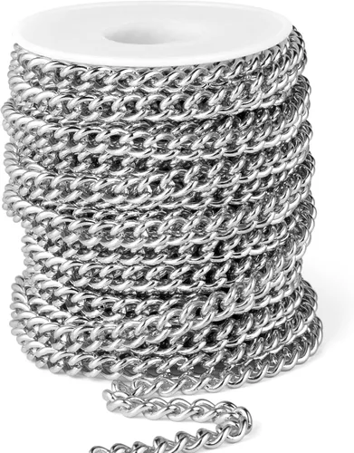 Miniatura 29 de [66 pies/20M] Cadena de bordillo de acero inoxidable chapada en oro de 18 quilates, 2mm, acero inoxidable 304, eslabones trenzados planos, cadenas