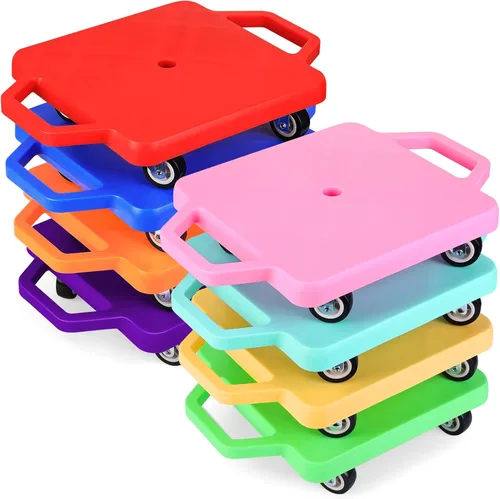 BOBOKA Sports Scooter Board with Handles, Floor Sitting Scooter Board with Non-Marring Plastic Casters for Gym Indoor Outdoor Play, 12 Inches