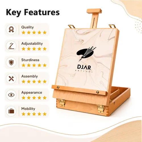 Miniatura 3 de DJAR Caballete de Mesa para Pintura, Caja de Bocetos de Madera de Haya Sólida Ajustable Caballete de Arte de Escritorio, Caja de Almacenamiento
