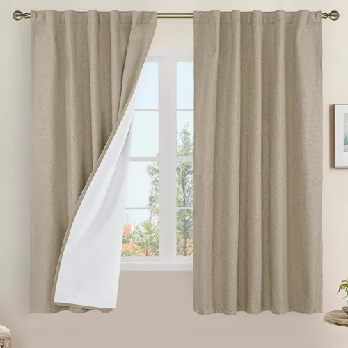 Miniatura 71 de LAMIT Cortinas de lino natural 100 % opacas para ventana, para dormitorio, 45 pulgadas, cortinas térmicas con textura de lino estilo granja