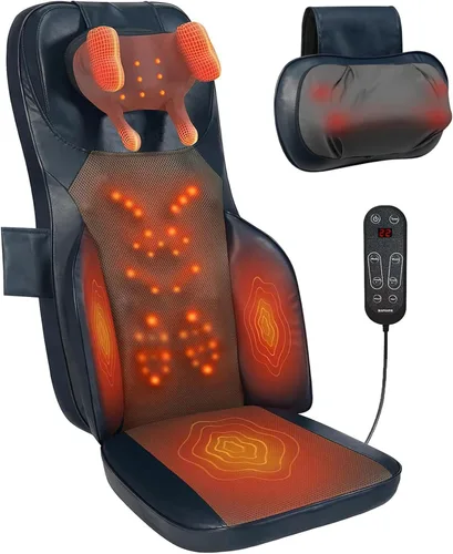 Miniatura 10 de Cojín de Masaje Shiatsu con Calor para Cuello y Espalda - Amasado 4D, Vibración y Diseño de Doble Cuello, Intensidad y Altura Ajustables, Ayuda