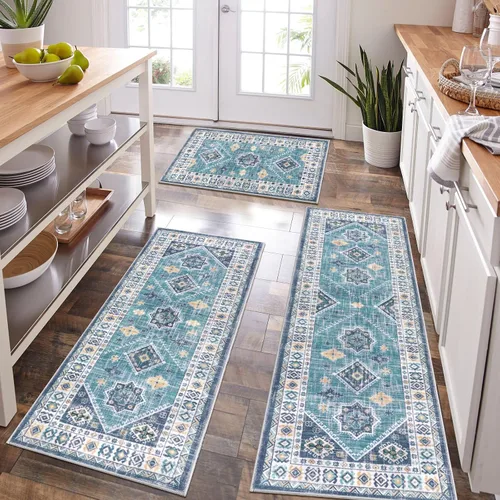 Miniatura 11 de HEBE - Juego de alfombras de cocina bohemias de 3 piezas con corredor, alfombras de cocina antideslizantes y tapetes lavables para piso de cocina