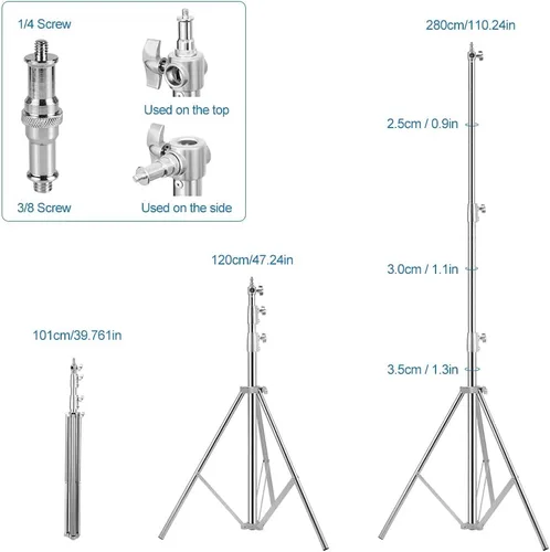 Miniatura 6 de Soporte de luz de trípode de fotografía de acero inoxidable resistente, 9.19 pies/2.8m trípode de iluminación de estudio para speedlight, luz