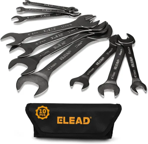 ELEAD Juego de Llaves de Extremo Abierto Superdelgadas | 10 Piezas Métricas 5.5-27mm | Diseño Delgado Niquelado | 5.5, 7, 8, 9, 10, 11, 12, 13, 14,