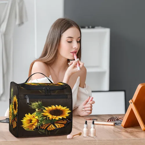 Miniatura 6 de cfpolar Animal Fox Flores Colgantes Neceser de Viaje Neceser Organizador de Maquillaje Bolsa de Almacenamiento de Cosméticos Baño Bolsa