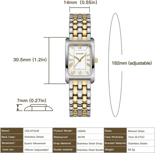 Miniatura 4 de Relojes para mujer, pulsera vintage, esfera romana, caja rectangular, reloj dorado, impermeable, con herramientas