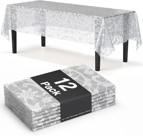 Miniatura 9 de Exquisite Mantel de Mesa de Encaje Redondo de Mesa de Plástico Paquete de 12 Manteles de Encaje Redondos de 84 pulgadas Mantel Floral Blanco