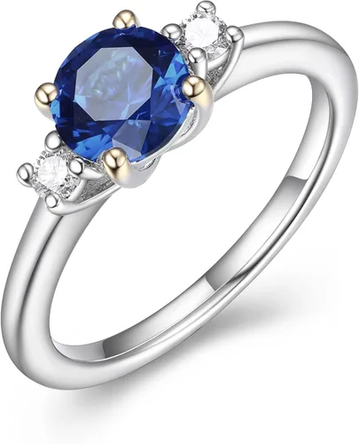 Miniatura 2 de Tienda Collection Created Gemstone and 18th CT TW Lab Grown Diamond 3-Stone Ring in Platinum Over Sterling Silver