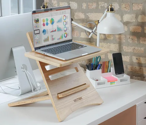 Miniatura 5 de Victor DC150A - Soporte ajustable para portátil de madera de acacia de alta altura, portátil, montaje rápido, perfecto para dormitorios, oficinas