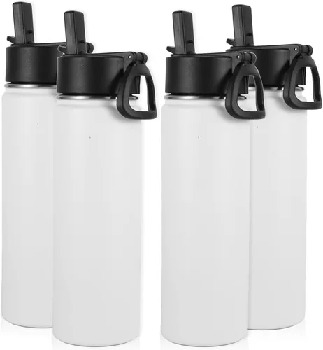 Miniatura 32 de Volhoply Botellas de agua aisladas con popote a granel, paquete de 4, botella deportiva de acero inoxidable de 22 onzas con tapa, vasos de agua