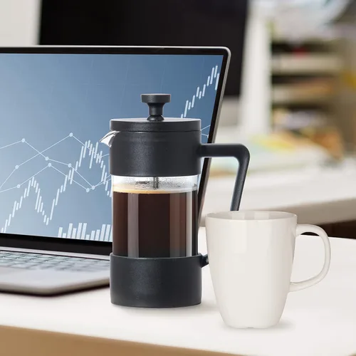 Miniatura 6 de Oggi Cafetera de prensa francesa (12 onzas) - Vidrio de borosilicato, prensa de café, prensa francesa de una taza, capacidad de 3 tazas, color negro