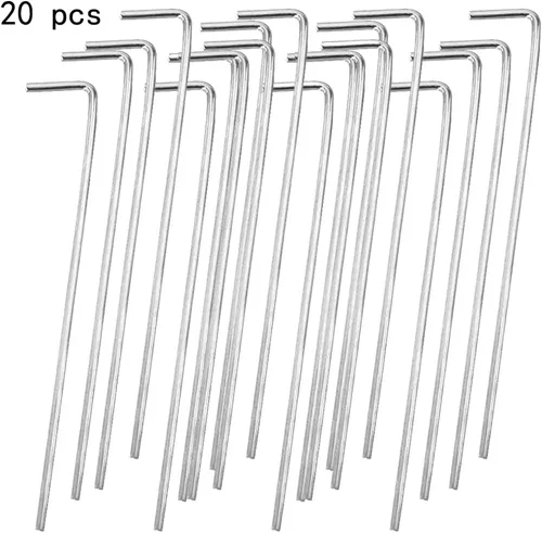 Miniatura 2 de Juego de 20 estacas de acero sólido galvanizado en forma de L, gancho de metal resistente a la corrosión, estacas de jardín para plantas
