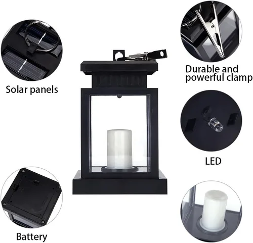 Miniatura 5 de Farol solar colgante LED alimentado por energía solar, impermeable, sin llama, parpadeante, blanco cálido, decoración al aire libre para jardín