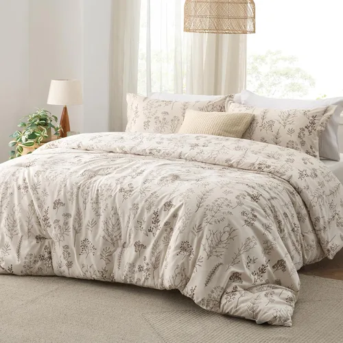 Miniatura 2 de Bedsure - Juego de edredón de tamaño queen, 3 piezas, bonito, con estampado floral, 1 suave edredón con diseño botánico de flores y 2 fundas de 28