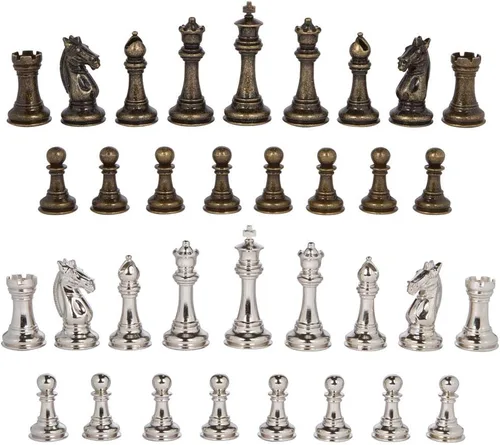 Miniatura 2 de Edgemar - Piezas de ajedrez de metal plateado y bronce con rey de 3.75 pulgadas y reinas extra, solo piezas, sin tablero