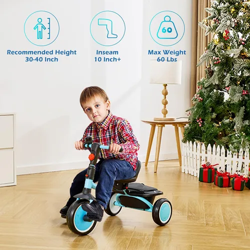 Miniatura 7 de Triciclo para niños pequeños, triciclo para niños con campana, triciclo plegable para niños de 18 meses a 5 años, triciclo de bebé con asiento Azul