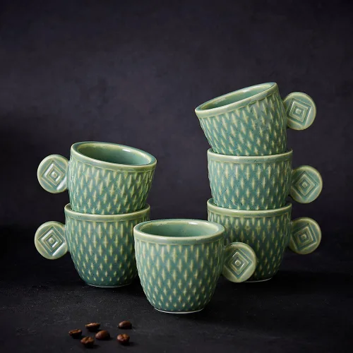 Miniatura 4 de Tazas de café expreso de cerámica vintage, tazas Demitasse de 3 onzas, tazas de café expreso pequeñas en relieve únicas (verde)