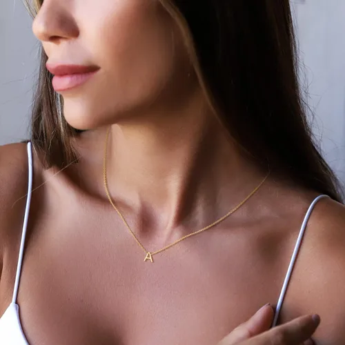 Miniatura 4 de Collar con inicial para mujer, chapado en oro de 14 quilates, delicado collar con dije de inicial, gargantilla simple y a la moda, collar