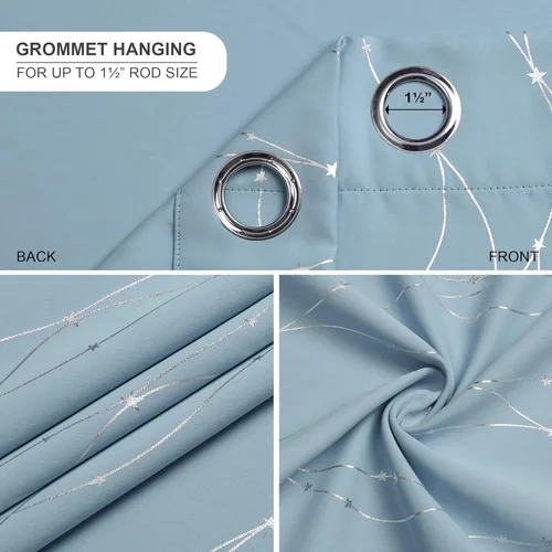 Miniatura 3 de SMILE WEAVER - Cortinas opacas azules para dormitorio de 72 pulgadas de largo, 2 paneles, diseño impreso, cortinas para oscurecer la habitación