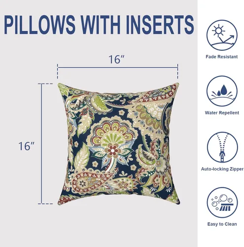 Miniatura 591 de Juego de 2 almohadas para exteriores de 16 x 16 pulgadas, repelentes al agua con interiores, para muebles de patio, hogar, jardín, geometría bohemia
