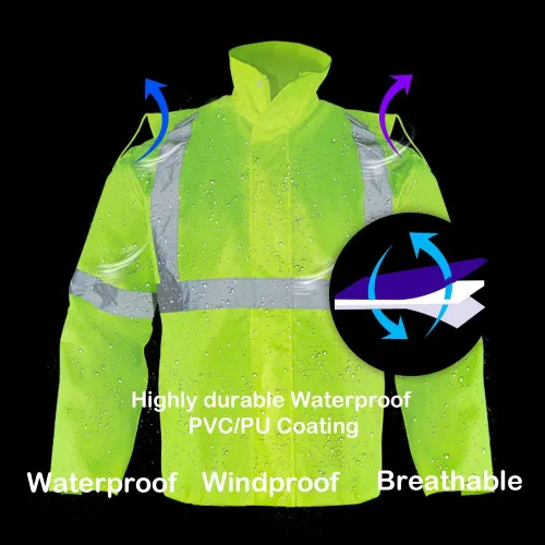 Miniatura 4 de VENDACE Hi Vis - Chaqueta de lluvia reflectante para hombre, impermeable, clase 3, alta visibilidad, equipo de lluvia (2XL/3XL)