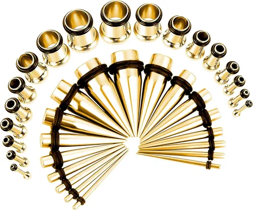 BodyJ4You Kit de estiramiento de orejas de 36 piezas, calibre 14G-00G para principiantes, de acero quirúrgico, tapones de una sola llamarada,