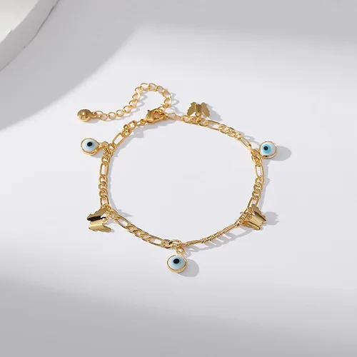 Miniatura 55 de Delicadas pulseras de oro para mujer, chapado en oro 18, ajustable, mal de ojo, mariposa, cuentas, perla, corazón, turquesa, hecha a mano para mujer