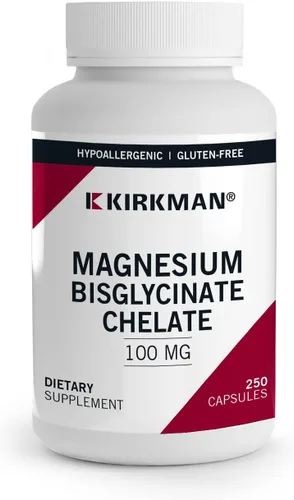 Kirkman Quelato de magnesio-bisglicinato - Hipoalergénico | 250 cápsulas vegetarianas | Sin gluten | Sin caseína