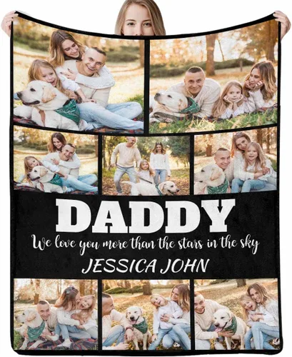 Miniatura 17 de Regalo para papá de hija manta personalizada con fotos, manta suave personalizada, regalo de cumpleaños para papá, manta del mejor papá del mundo