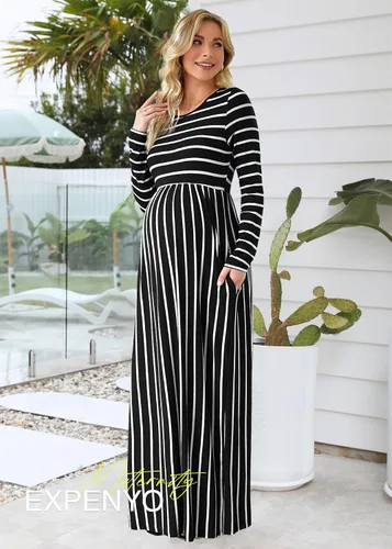 Miniatura 3 de Xpenyo Maternity Casual Dress Empire Waist Pregnancy Maxi Dresses with Pockets