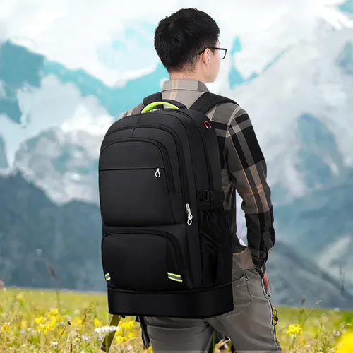 Miniatura 7 de Mochila de senderismo de 65 L para hombre, impermeable, expandible, mochila de viaje, mochila de mano casual, mochila grande para campamento, Negro