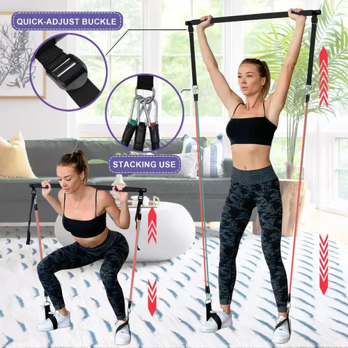 Miniatura 5 de Goocrun Kit de Barra de Pilates Portátil con Bandas de Resistencia para Hombres y Mujeres - 3 Juegos de Bandas de Resistencia para Ejercicio