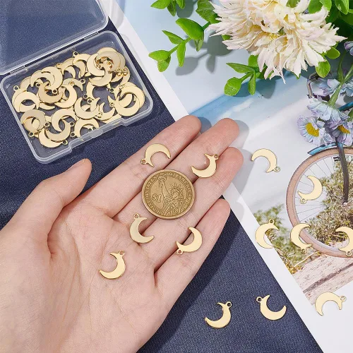Miniatura 3 de UNICRAFTALE 50 dijes de luna de acero inoxidable, dijes dorados para hacer joyas, colgantes para collares, pulseras, aretes, manualidades, agujero